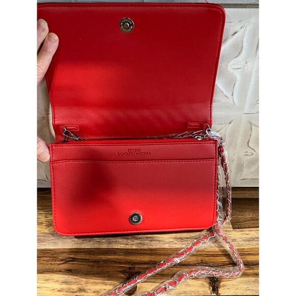 Studio Badgley Mischka Red Quilted Crossbody Purse Vegan Leather NWT - Picture 3 of 7